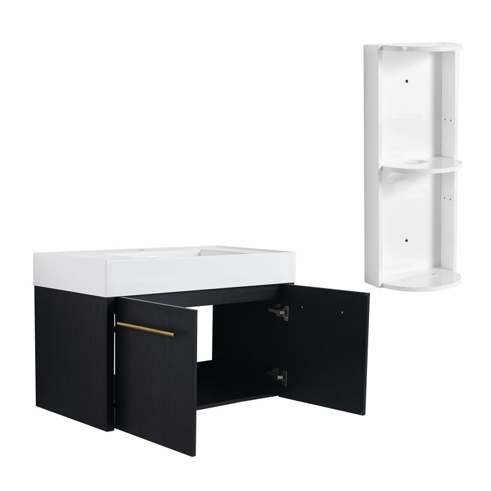 Modern Wall Mounted Bathroom Vanity With Thick Edge Resin Sink And Storage Rack