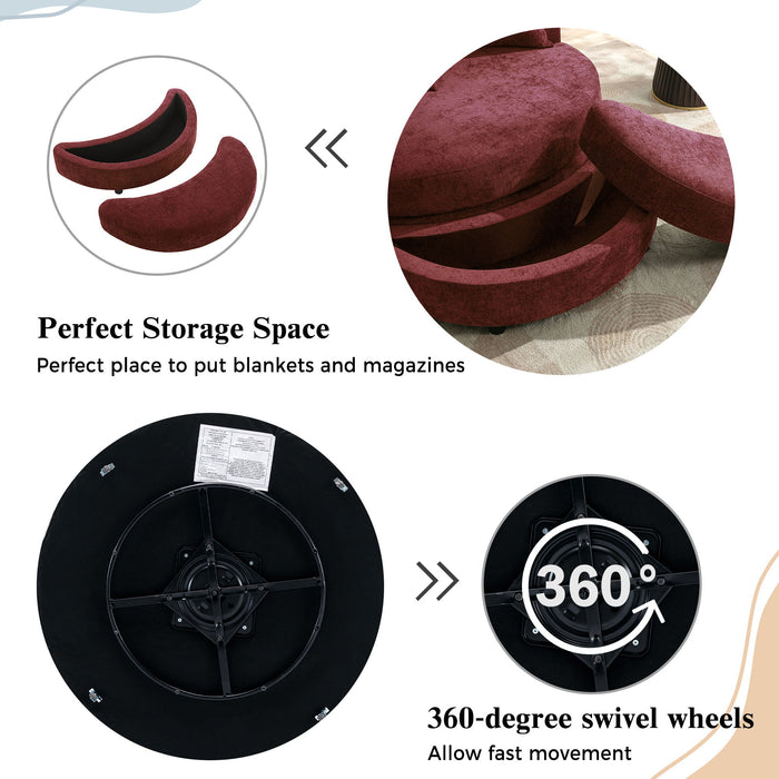 360° Swivel Accent Barrel Chair With Storage Ottoman & 4 Pillows, Modern Leisure Chair Round Accent For Living Room