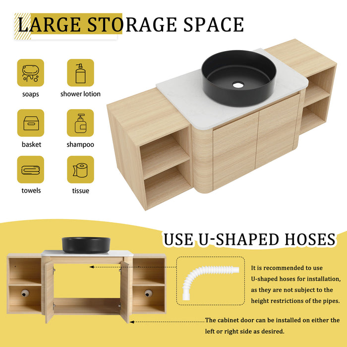Mounted Bathroom Vanity With Art Sink, 2 Storage Shelves, Soft Close Door