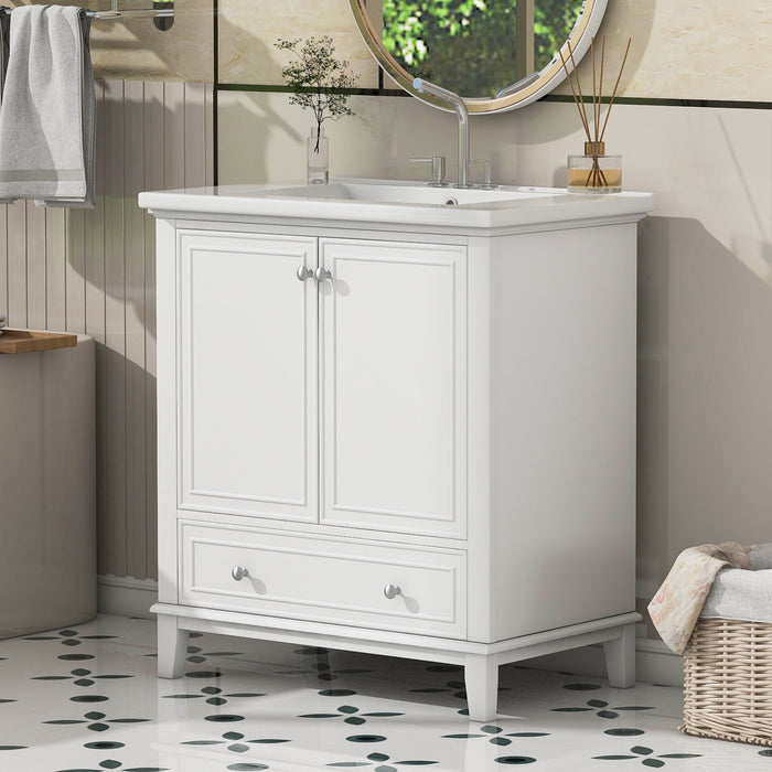 30" Bathroom Vanity With Sink Combo Undermount Sink, Cabinet With Doors And Drawer - White