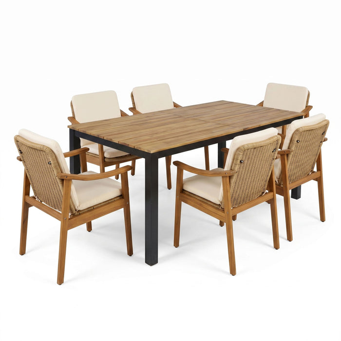 7 Piece Outdoor Patio Dining Set With & 6 Arm Chairs