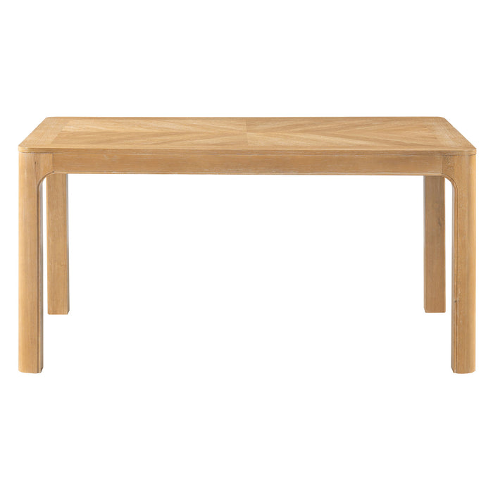 Rectangular Dining Table With Parquet Top, Rounded Corners