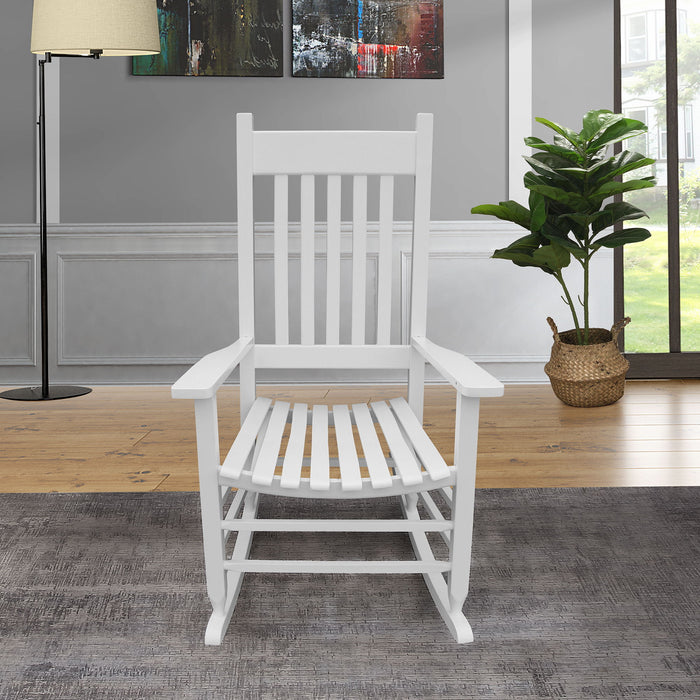 Classic Wooden Porch Rocker Chair White Populus Wood Comfortable Design