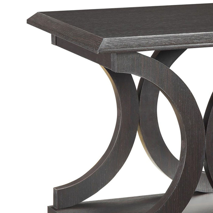 C Shaped End Table With Storage Shelf - Brown