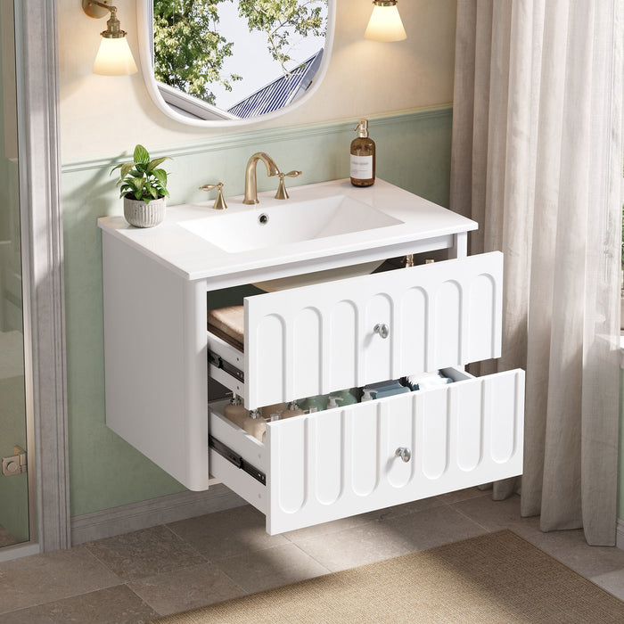 Floating Bathroom Vanity With Oval Knobs & Round Edge, Soft Close Drawer Slides