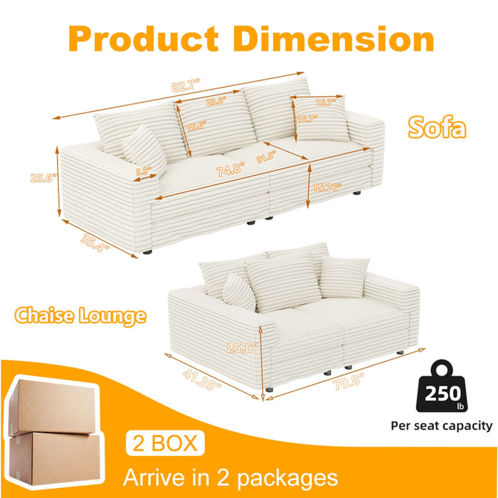 Deep Seat Convertible Sofa With Soft Pillows And Ottomans