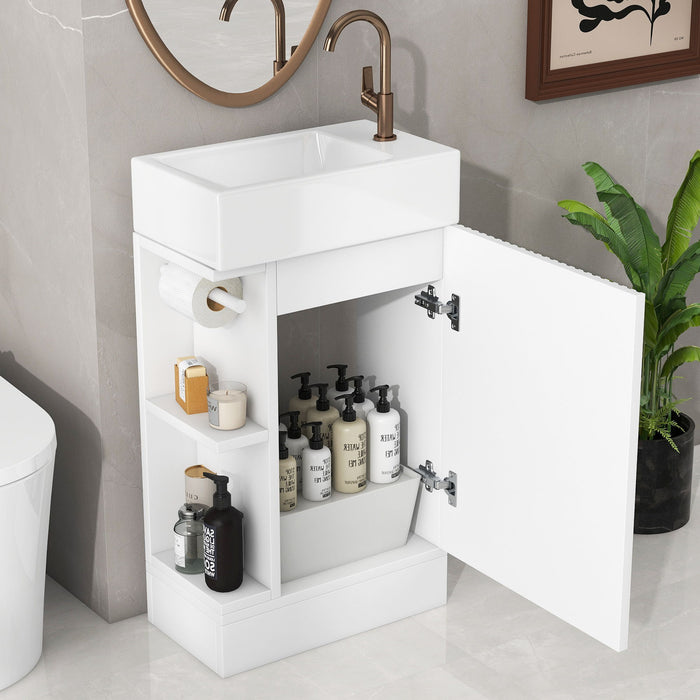 Modern Bathroom Vanity With Sink And 2 Tier Shelf