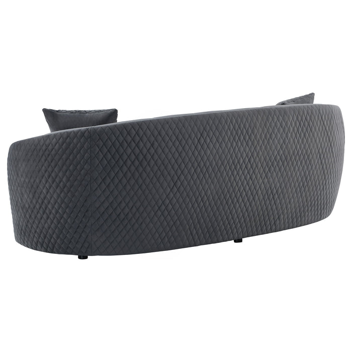 Luxe Upholstered Curved Sofa With Trim And Diamond Quilting - Dark Gray