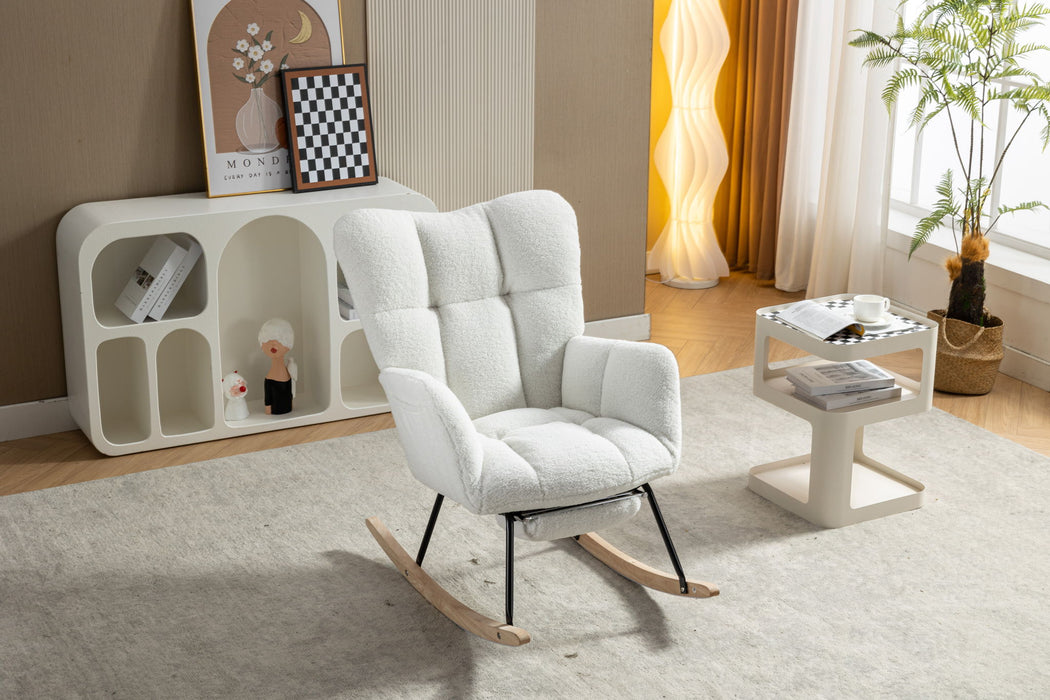 Teddy Fabric Rocking Chair With Adjustable Footrest - Ivory