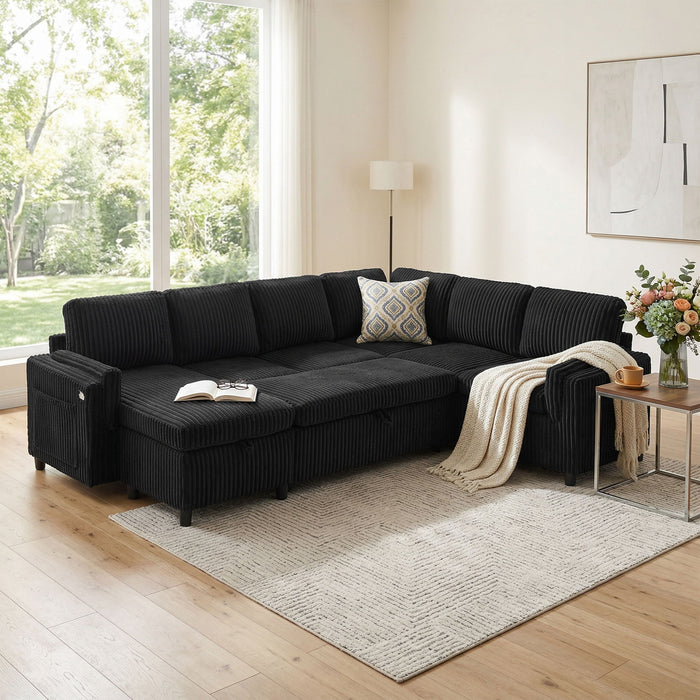 Convertible U-Shaped Sectional Sofa Bed With USB Ports And Storage