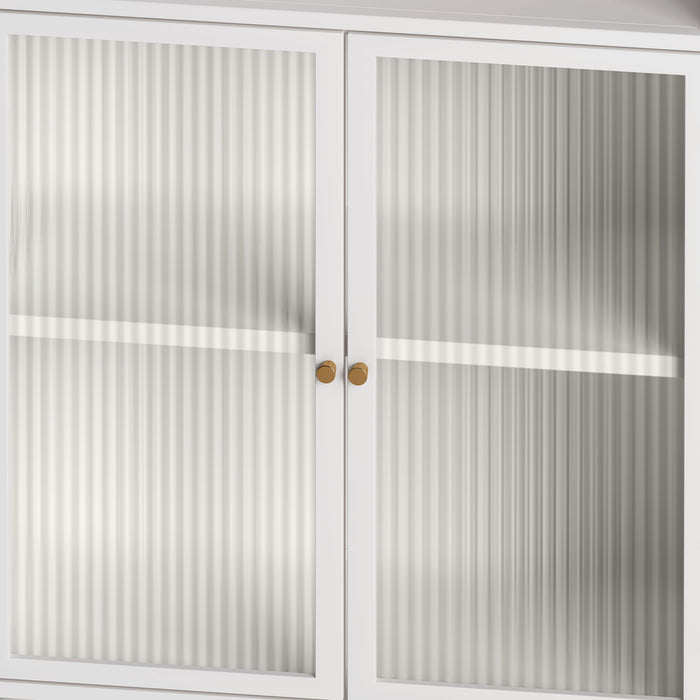 Storage Cabinet With Shelves And Glass Door, Freestanding Organizer For Bathroom - White