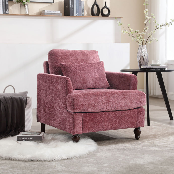 Modern Mid Century Wood Frame Armchair With Tufted Design