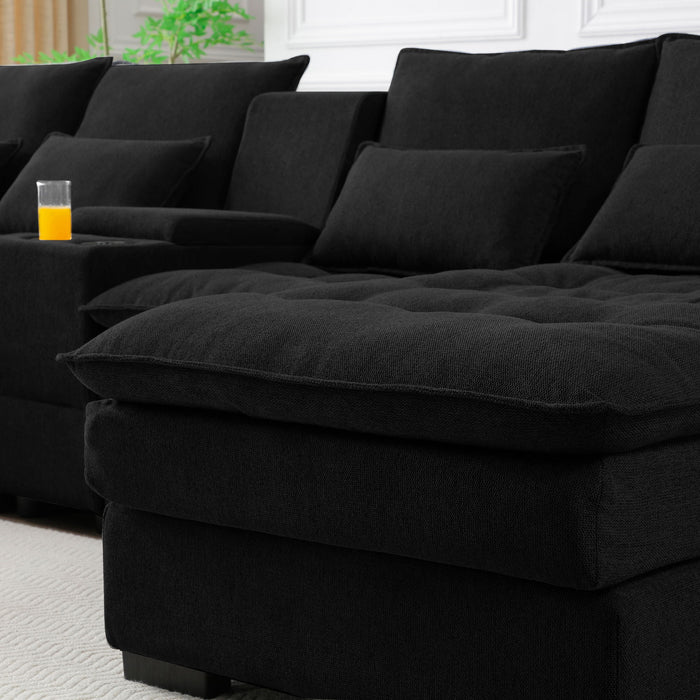 Contemporary U Shaped Sofa With Console And Cupholders