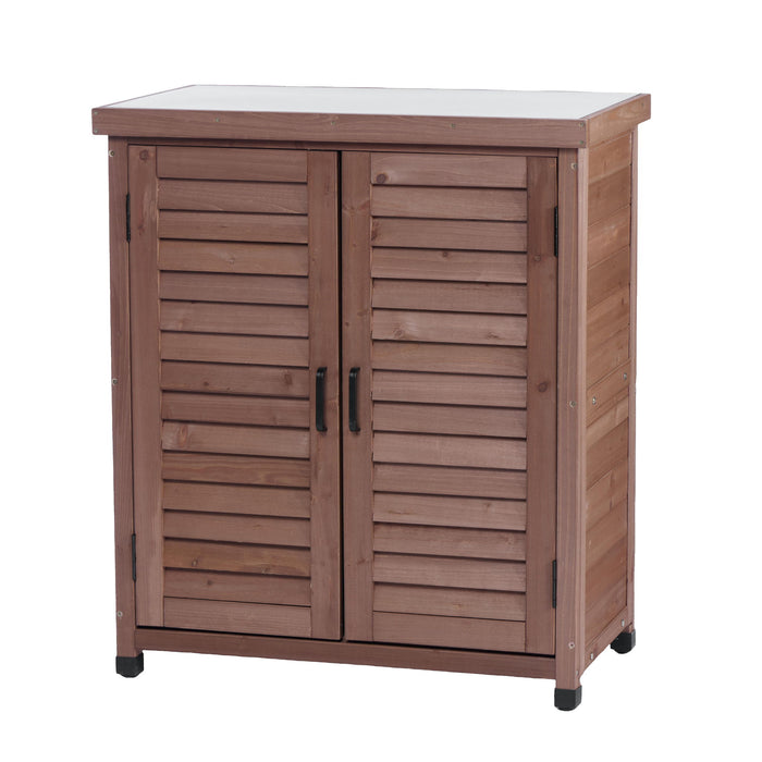 Potting Bench With Storage Cabinet And Metal Table Top For Outdoor