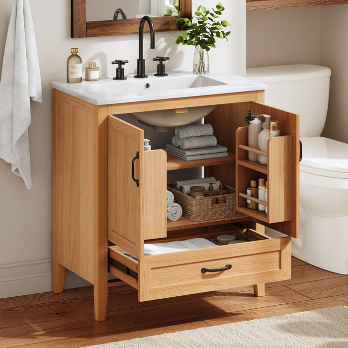 Elegant Fluted Bathroom Vanity With Sink, Soft Close Doors & Drawer