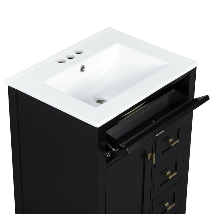 Bathroom Vanity With Sink, 3 Drawers & Cabinet With 2 Tier Door Storage Rack, Soft Close Doors & Drawers