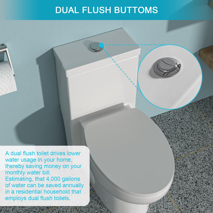 1 Piece Toilet With Dual Flush And Soft Closing Seat - White