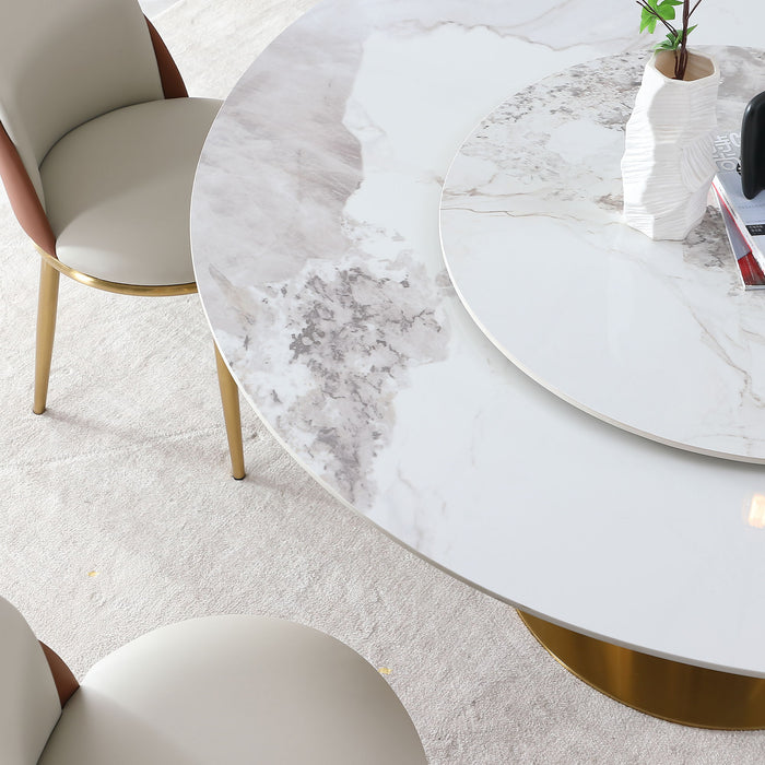 Round Stone Burning Table, Modern Marble Dining Table With Chairs