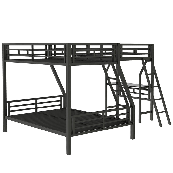 Twin Over Full Bunk Bed With Loft And Desk, L-Shaped Design For 3 Sleepers - Black