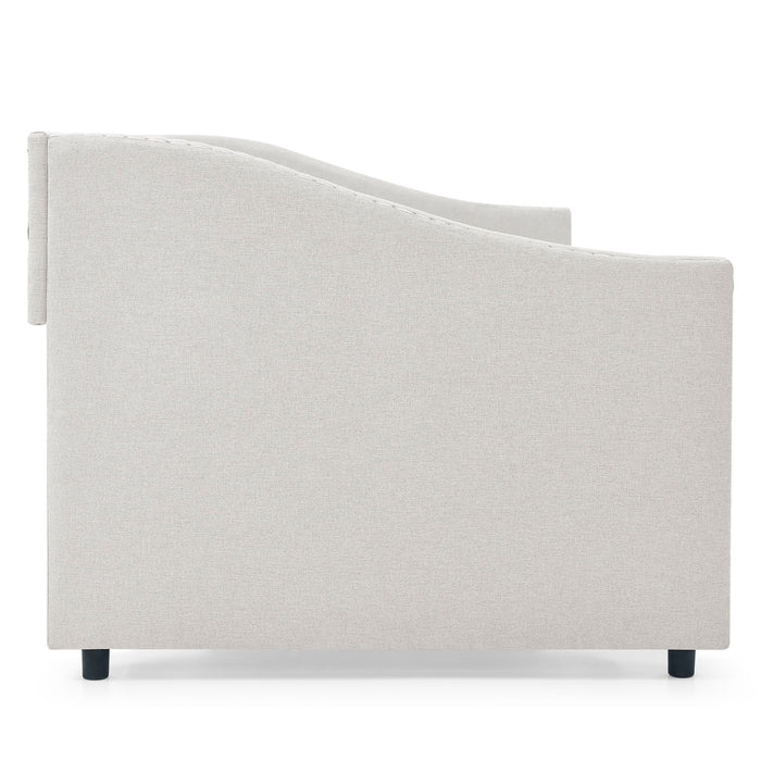 Upholstered Tufted Daybed With Drawers, Waved Arms