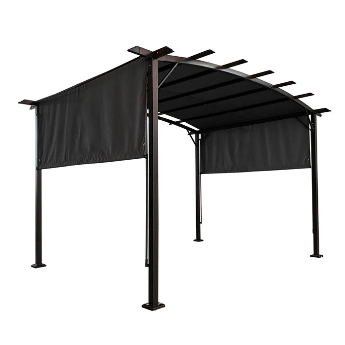 Outdoor Patio Pergola Gazebo - Steel Frame Sun Shelter With Retractable Canopy