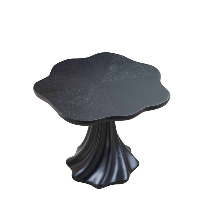 Sculptural Round Dining Table Petal Shape Root Texture For Dining Room - Black