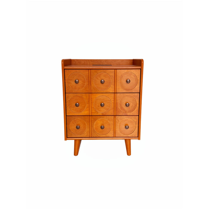 3 Drawer End Table With Charging Station For Bedroom - Natural Wood