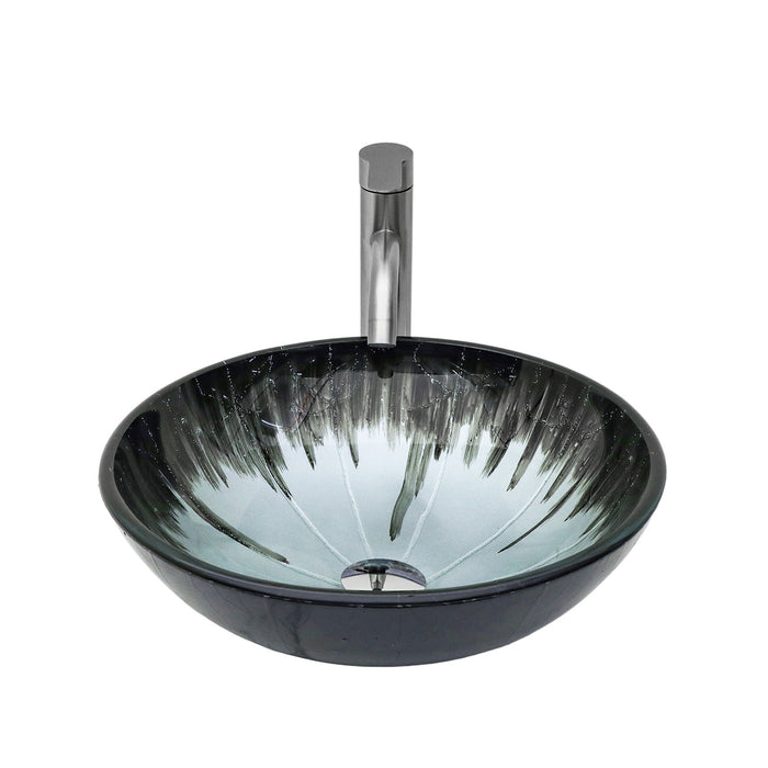 Crackle Vessel Sink With Pop Up Drain, Oval Bathroom Basin - Gray