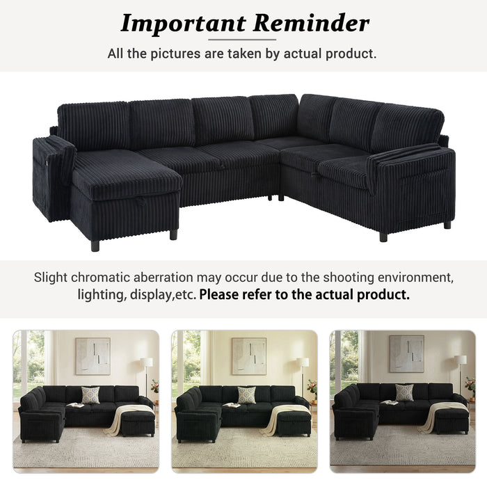 Convertible U-Shaped Sectional Sofa Bed With USB Ports And Storage