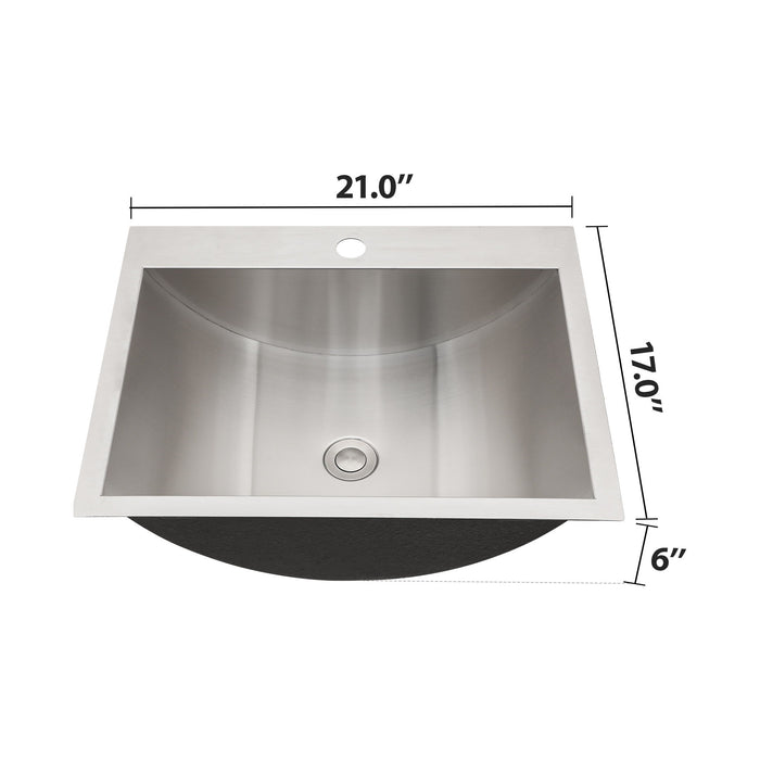 21 X 17" Drop In Bathroom Sink With Pop Up Drain, Stainless Steel Su304, Durable & Rust Resistant, Easy Installation - Brushed Nickel