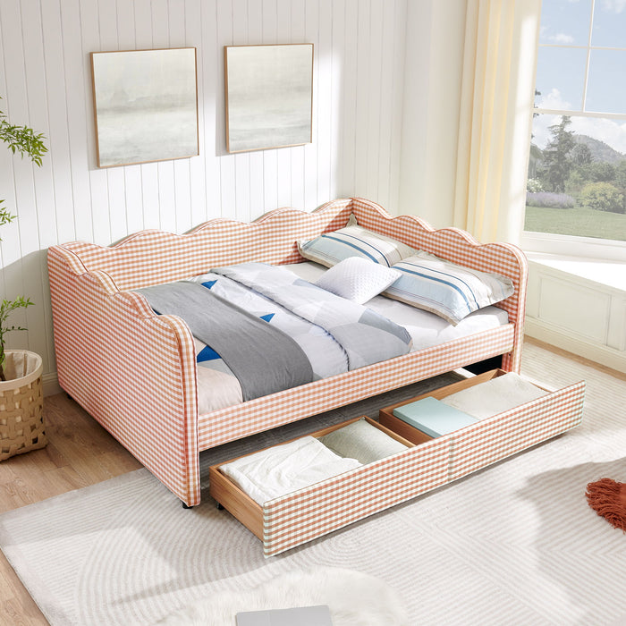 Gingham Daybed With USB Charging Port, Wave-Shaped Design