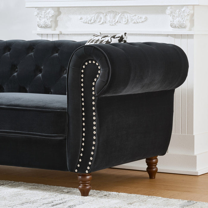 Chesterfield Upholstery Fabric Loveseat With Roll Armrest And Nailhead