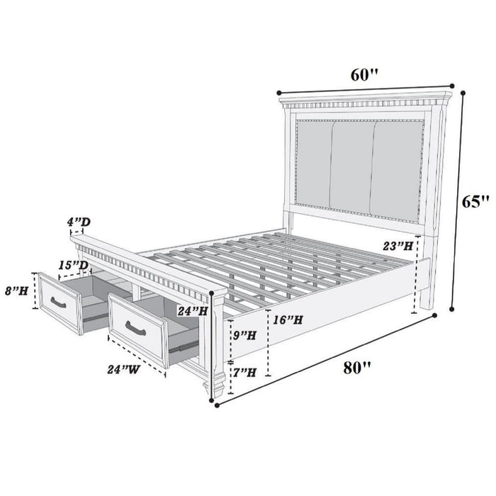 Queen Size Bed With Upholstered Headboard And Footboard Drawers - Brown