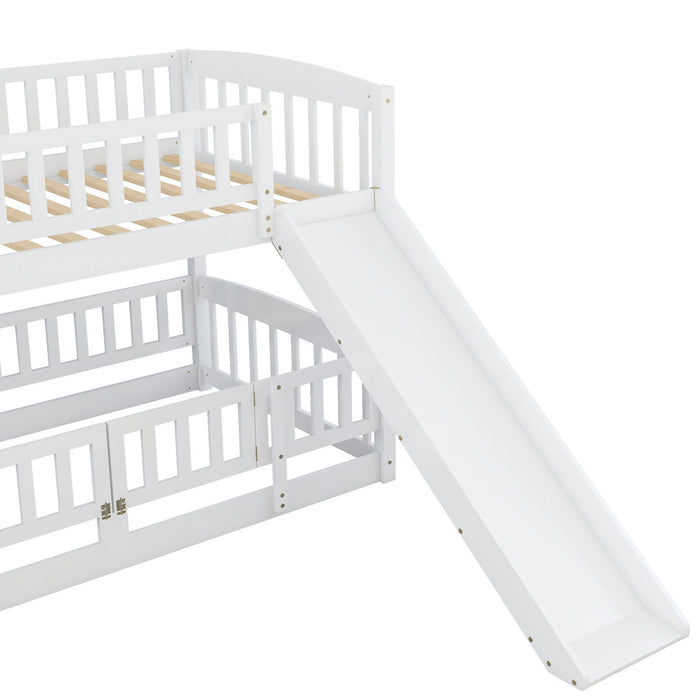 Low Bunk Bed With Slide, Fence And Ladder