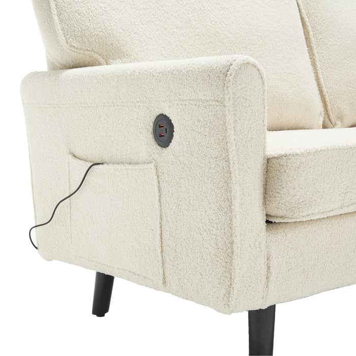 Mid Century Modern Loveseat Sofa With USB Ports, Removable Pillow Cover