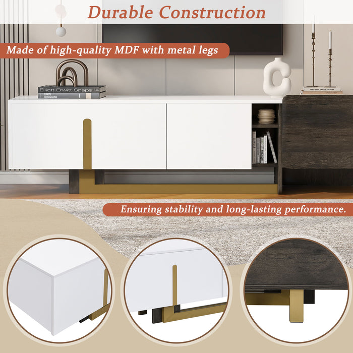TV Stand With 1 Drawer, 2 Cabinets And Adjustable Shelves