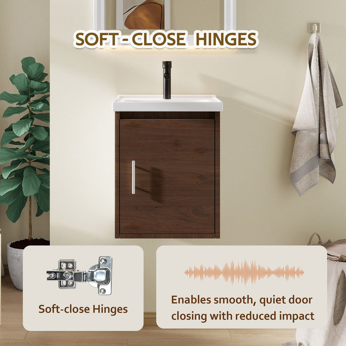 Floating Bathroom Vanity Combo, Wall Mounted Cabinet With Sink & Soft Close Doors For Small Bathrooms