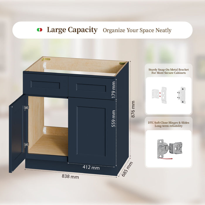 Shaker Base Cabinet With Soft-Close Drawer & Double Doors, Adjustable Shelf