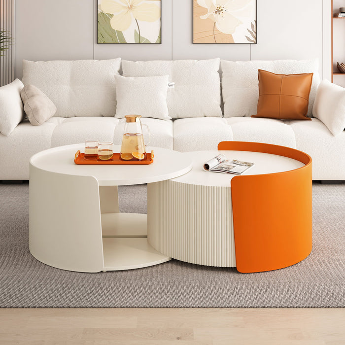 Modern Round Nesting Coffee Table With Extendable Sliding Top
