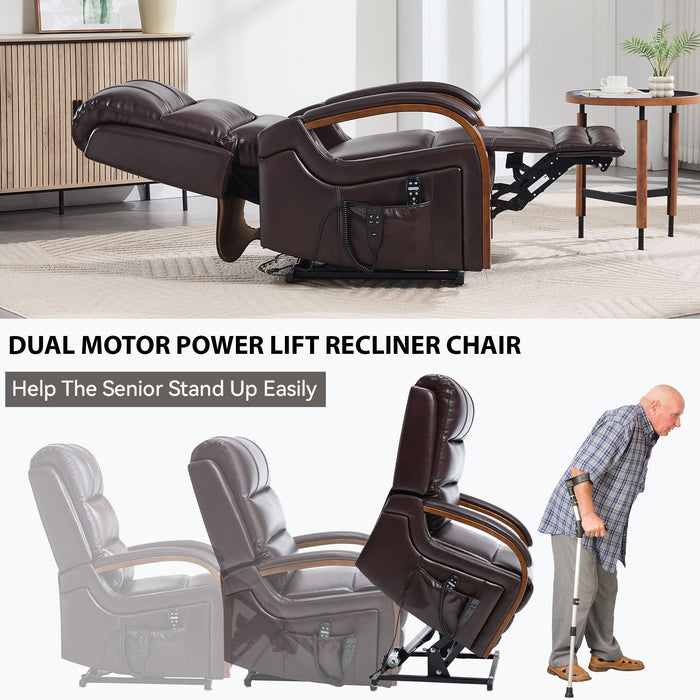 Power Lift Recliner Chair Dual Motor Infinite Position With Heat Massage And Heavy Duty Motion Mechanism - Brown