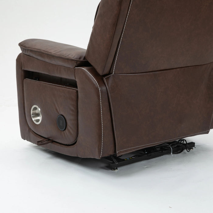 180 Degree Recliner Chair With Wireless Charging, Lumbar Support, And Dual Motor Lift - Brown