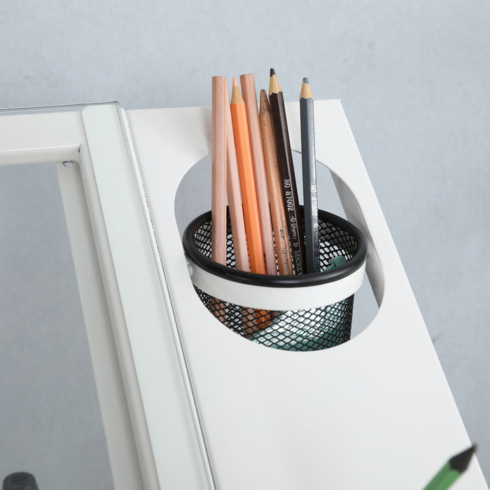 38.18" Hand Crank Adjustable Drafting Table Drawing Desk With 2 Metal Drawers With Stool