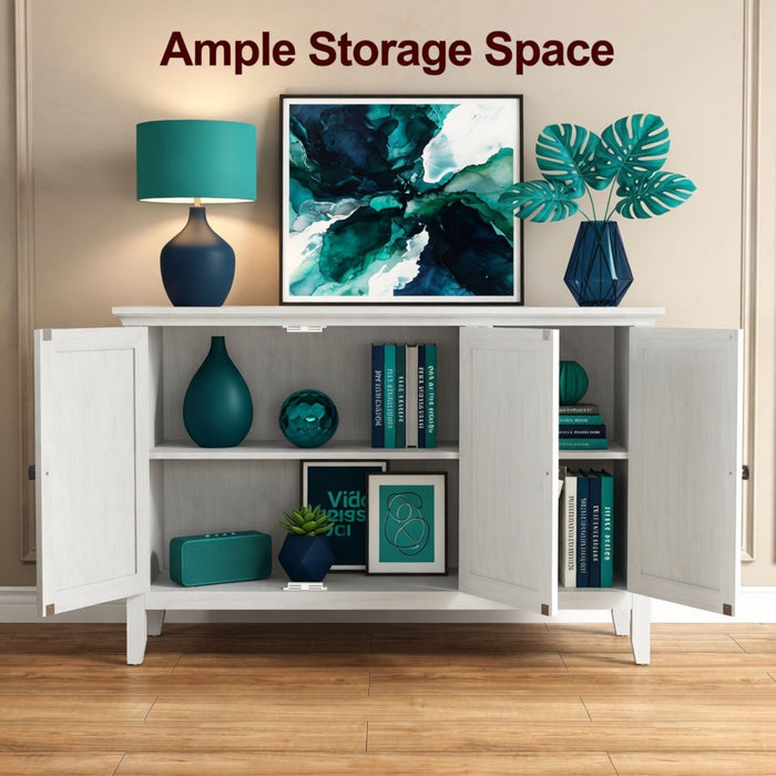 3 Door Buffet Cabinet With Adjustable Shelves - Matte White / Grayish
