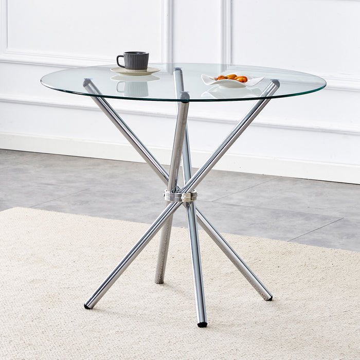 Modern Round Clear Glass Dining Table With Unique Metal Legs For 4 6 People - Silver