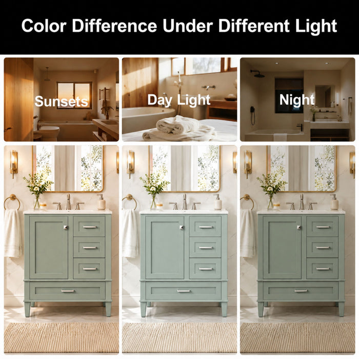Bathroom Vanity With Sink, Soft Closing Door And Drawers - Light Green