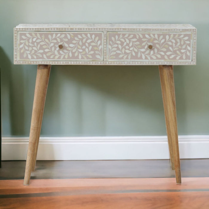 Floral Bone Console - Beige / White