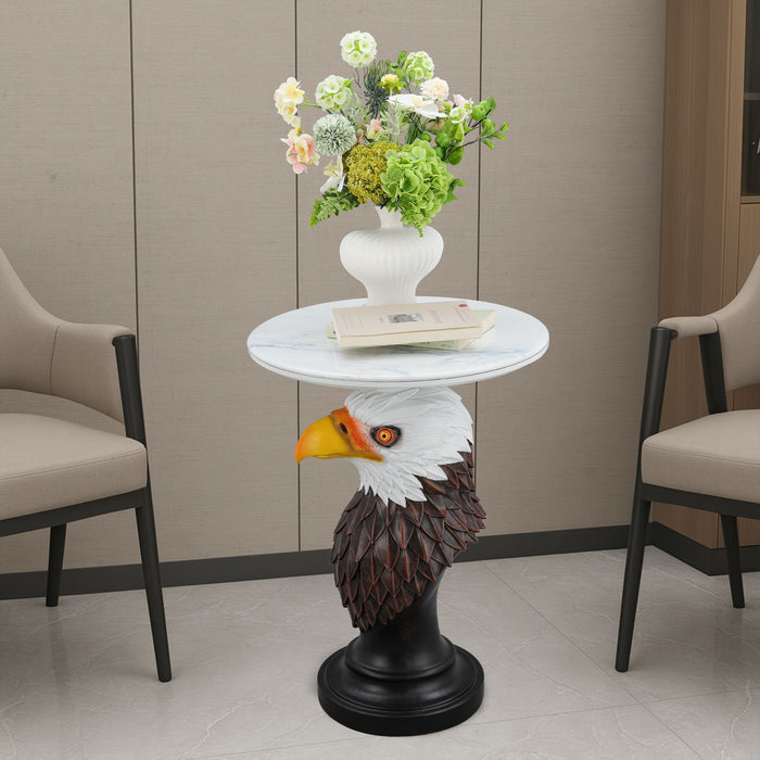 Eagle Head Accent Table, Animal Statue End Tables For Living Room - Brown / Antique White