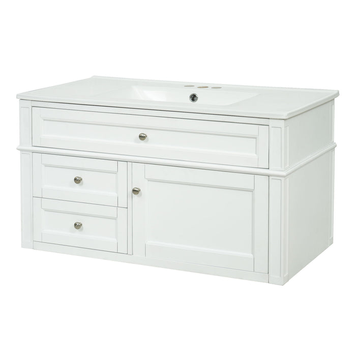 Modern Wall Mounted Floating Cabinet With Double Drawer And Sink