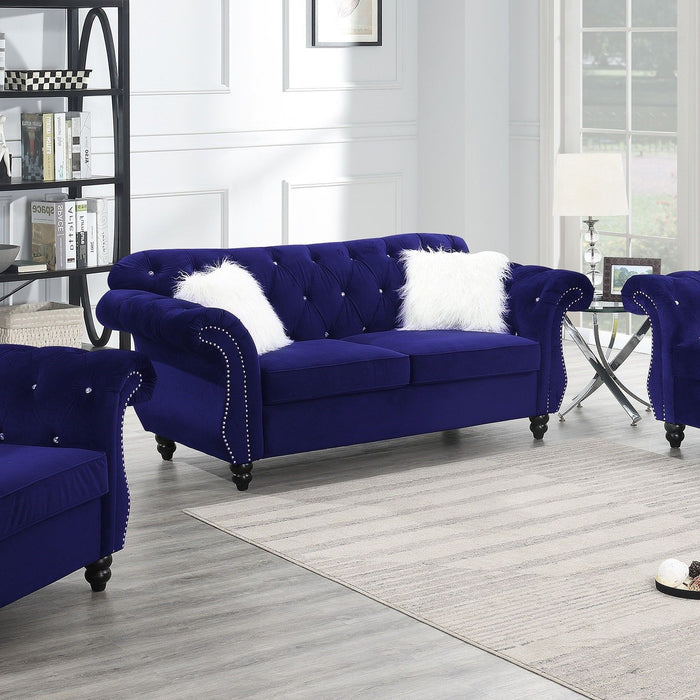 Upholstered Sofa Set With Crystal Tufted Seat And Nailhead Trim, 2 Piece Living Room Furniture - Indigo