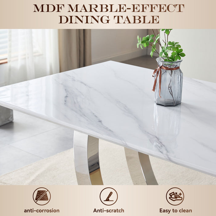 Rectangular Dining Table - Silver / White